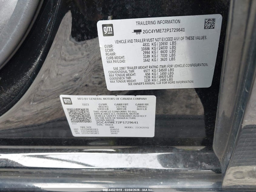 2023 CHEVROLET SILVERADO 2500HD (VIN: 2GC4YME72P1729641