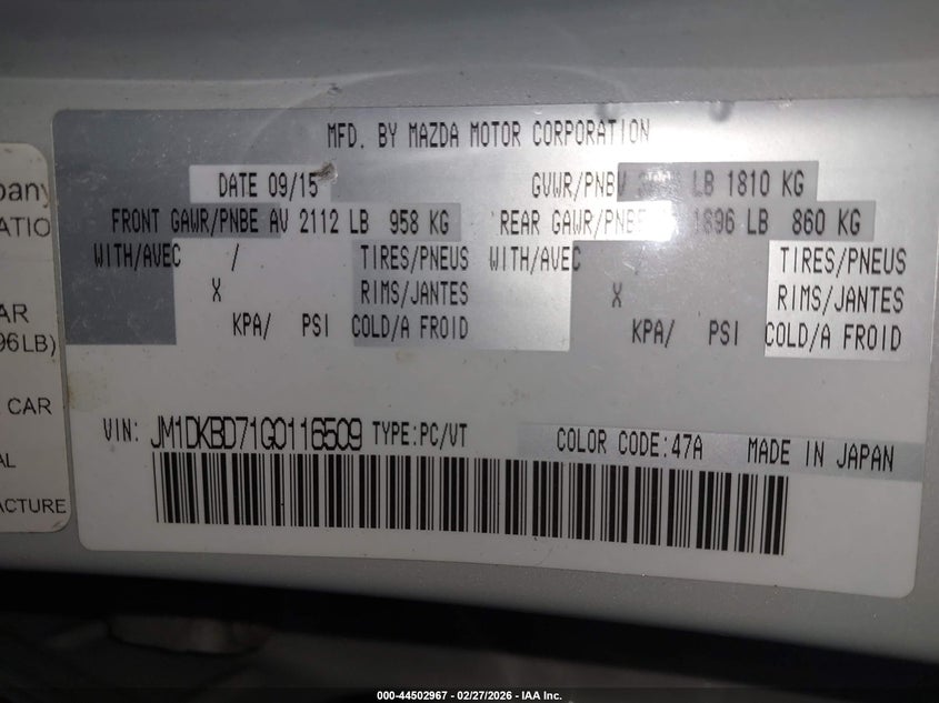 2016 Mazda Cx-3 Grand Touring VIN: JM1DKBD71G0116509 Lot: 44502967