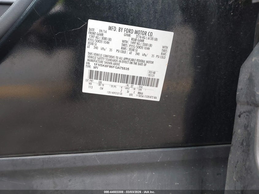 FORD EXPLORER 2015 VIN 1FM5K8F86FGA75535