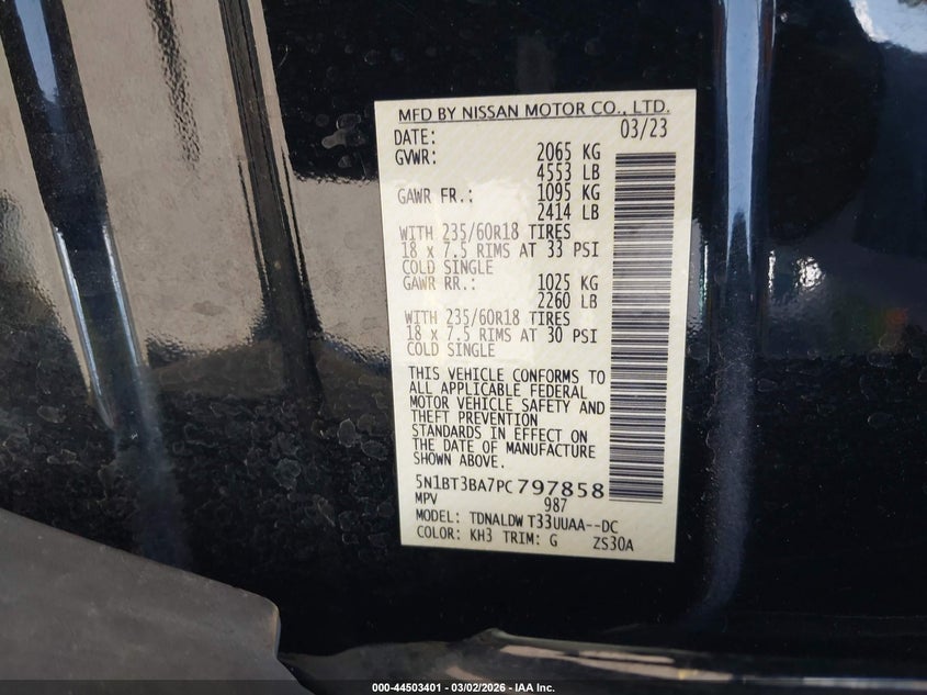 VIN 5N1BT3BA7PC797858 2023 NISSAN ROGUE SV FWD