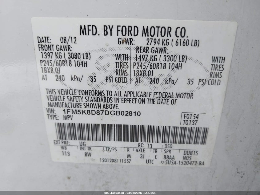 2013 FORD EXPLORER SPORT UTILITY VEHICLE 3.5L V-6 DOHC, VVT, 290HP