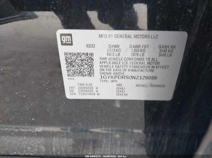 2022 Cadillac Xt6 Awd Premium Luxury VIN: 1GYKPDRS0NZ129059 Lot: 44503741