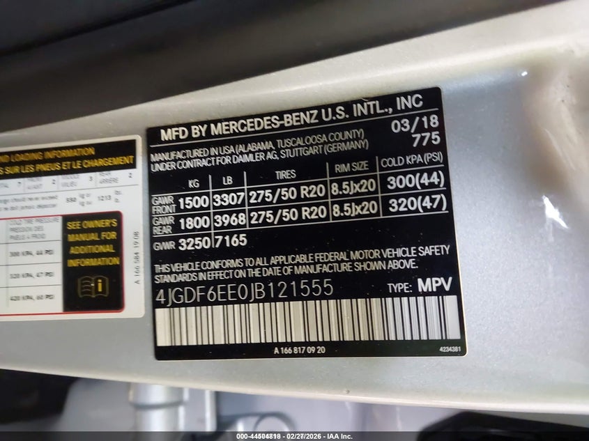 2018 Mercedes-Benz Gls 450 4Matic VIN: 4JGDF6EE0JB121555 Lot: 44504818