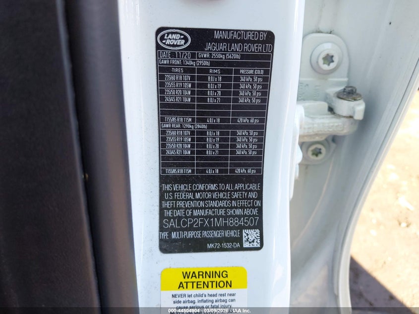 2021 Land Rover Discovery Sport Se VIN: SALCP2FX1MH884507 Lot: 44504904