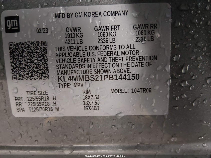 2023 Buick Encore Gx Preferred Fwd VIN: KL4MMBS21PB144150 Lot: 44505567