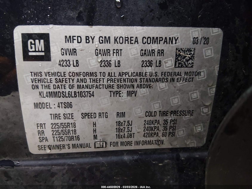 2020 Buick Encore Gx Fwd Select VIN: KL4MMDSL6LB103754 Lot: 44505929