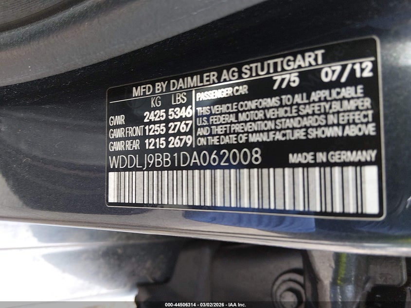 2013 Mercedes-Benz Cls 550 4Matic VIN: WDDLJ9BB1DA062008 Lot: 44506314