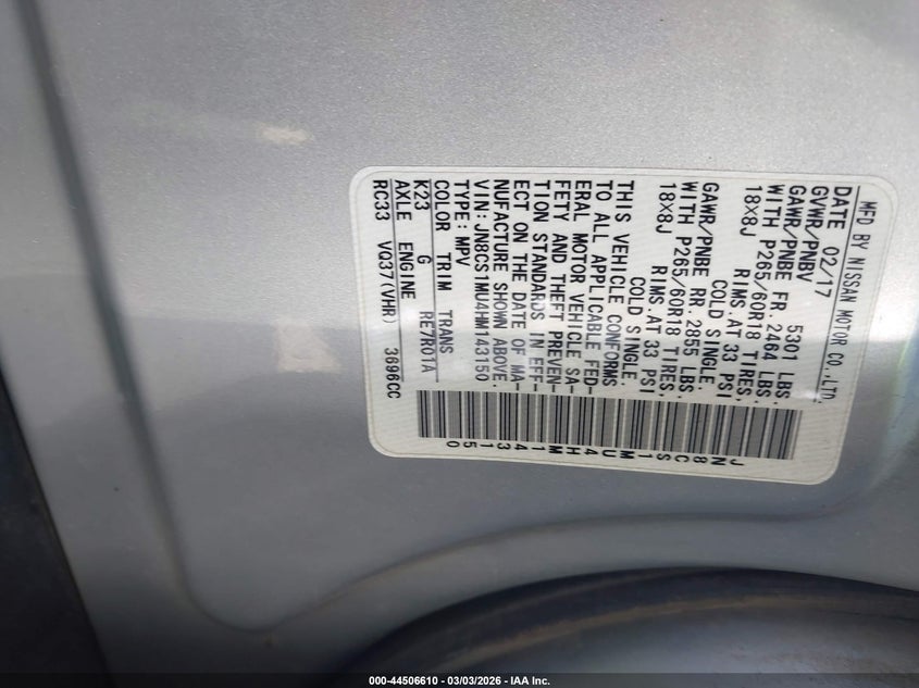 2017 Infiniti Qx70 VIN: JN8CS1MU4HM143150 Lot: 44506610