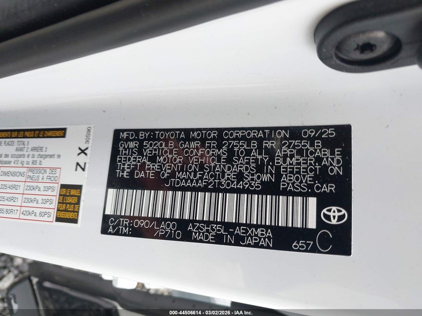 2026 Toyota Crown Limited VIN: JTDAAAAF2T3044935 Lot: 44506614