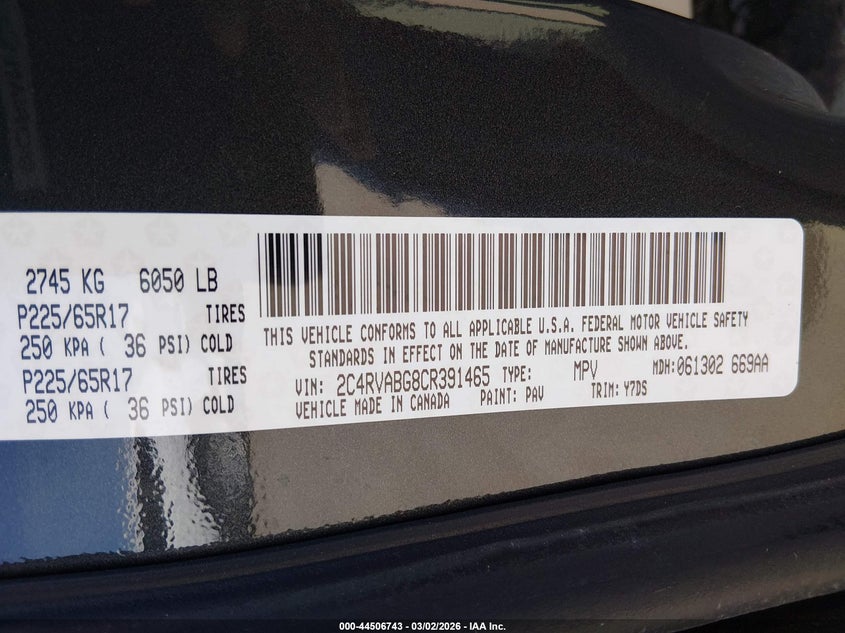 2012 Volkswagen Routan Se VIN: 2C4RVABG8CR391465 Lot: 44506743