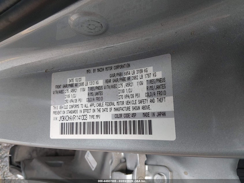 2024 Mazda Cx-90 Phev Premium VIN: JM3KKDHAXR1141003 Lot: 44507005