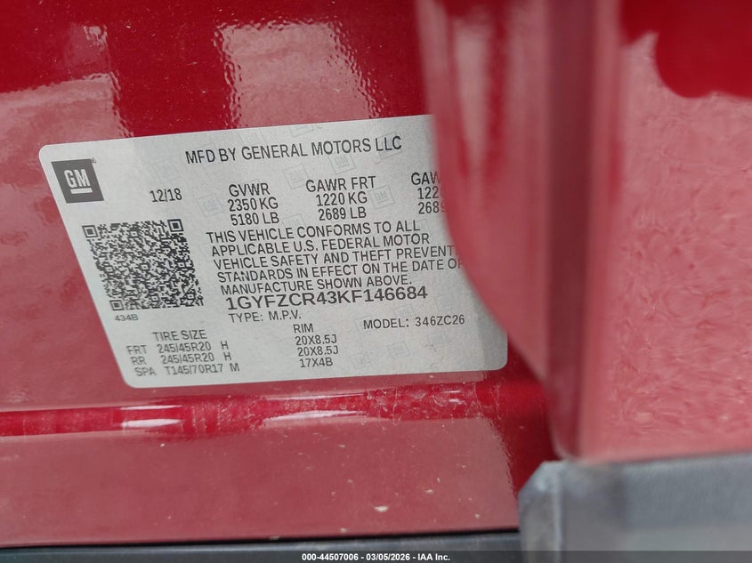 2019 Cadillac Xt4 Premium Luxury VIN: 1GYFZCR43KF146684 Lot: 44507006