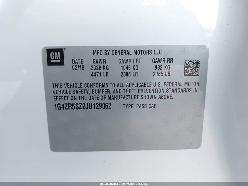 2018 Buick Lacrosse Premium VIN: 1G4ZR5SZ2JU129062 Lot: 44507304