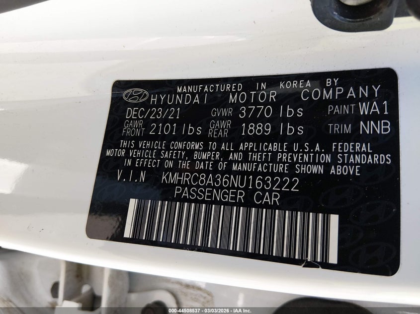 2022 Hyundai Venue Limited VIN: KMHRC8A36NU163222 Lot: 44508537