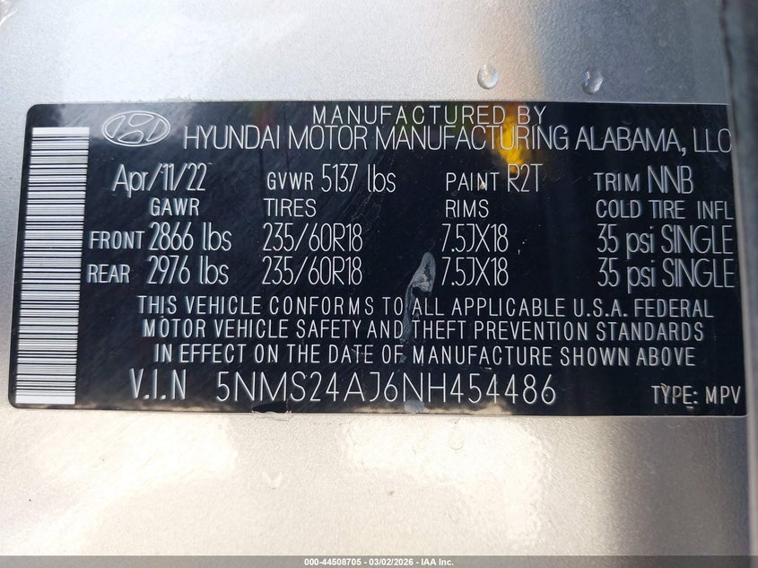 VIN 5NMS24AJ6NH454486 2022 HYUNDAI SANTA FE SEL
