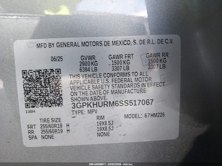 2025 Honda Prologue Ex VIN: 3GPKHURM6SS517067 Lot: 44508971