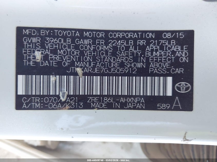 2016 Scion Im VIN: JTNKARJE7GJ505912 Lot: 44509746