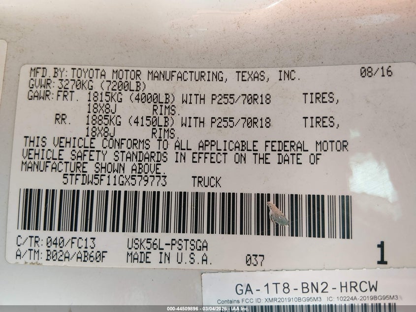 2016 Toyota Tundra Sr5 5.7L V8