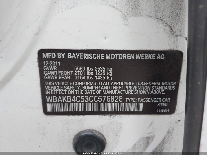 2012 BMW 740Li VIN: WBAKB4C53CC576828 Lot: 44509942