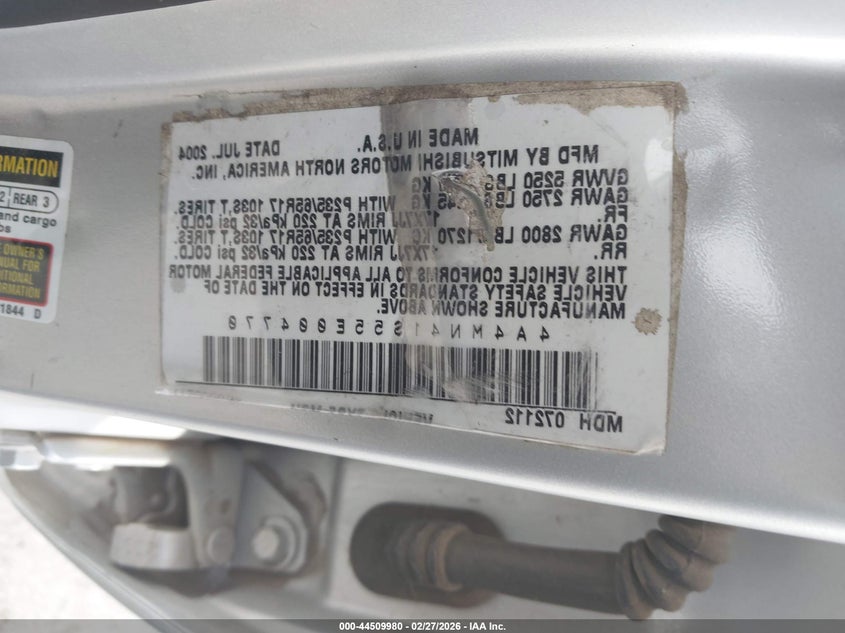 2005 Mitsubishi Endeavor Limited VIN: 4A4MN41S55E004770 Lot: 44509980