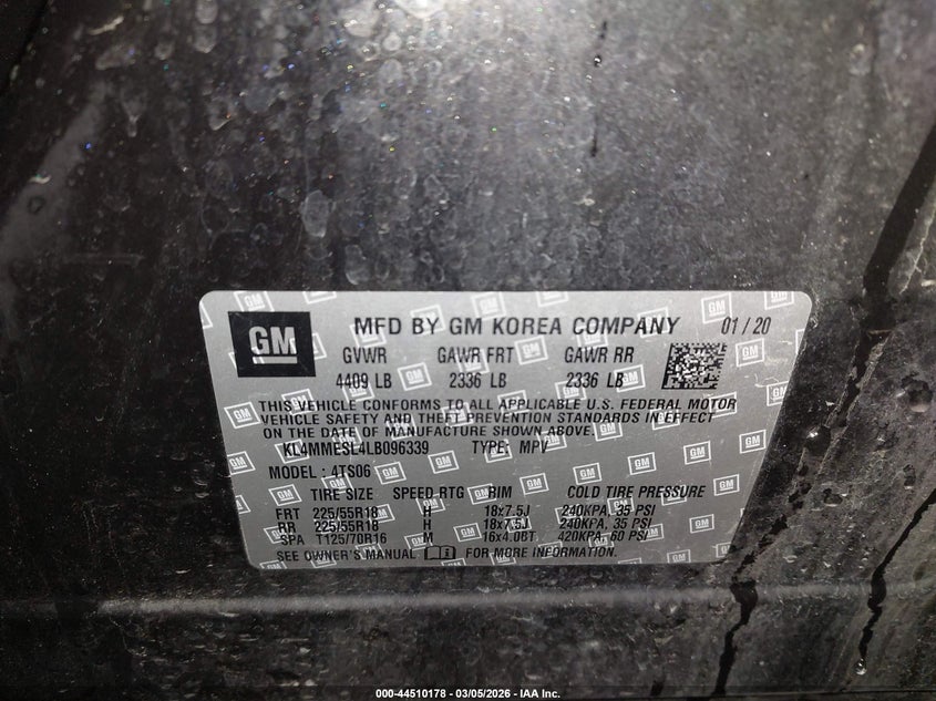 2020 Buick Encore Gx Awd Select VIN: KL4MMESL4LB096339 Lot: 44510178