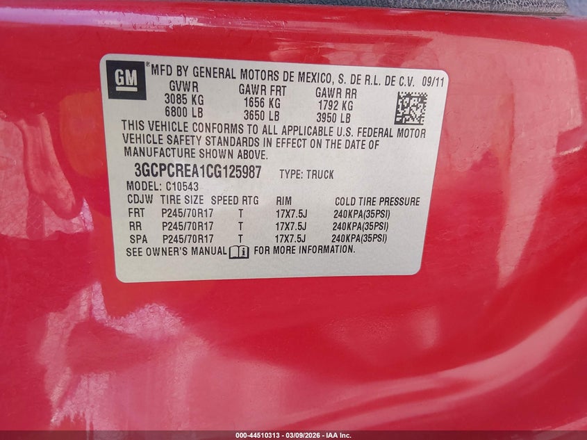 2012 Chevrolet Silverado 4.8 1500 Ls red Lot 111044510313 Vin 3GCPCREA1CG125987
