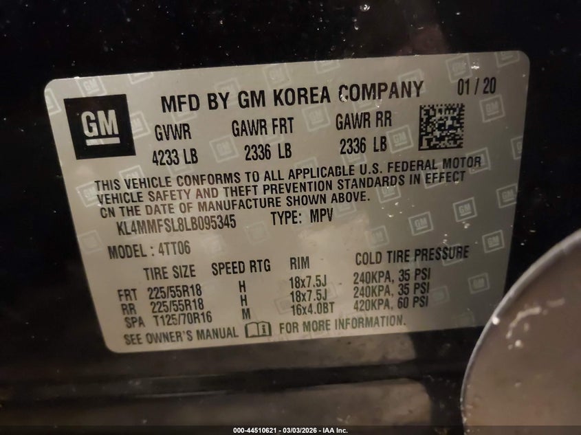 2020 Buick Encore Gx Fwd Essence VIN: KL4MMFSL8LB095345 Lot: 44510621