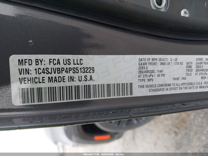 2023 Jeep Wagoneer Series Ii Carbide 4X4 VIN: 1C4SJVBP4PS513229 Lot: 44511726