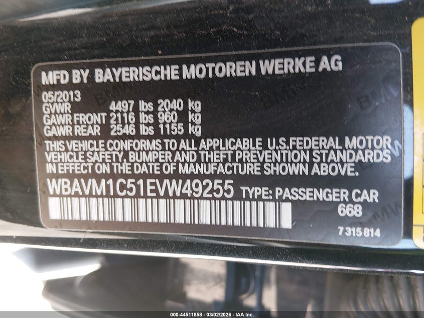 2014 BMW X1 Sdrive28I VIN: WBAVM1C51EVW49255 Lot: 44511858