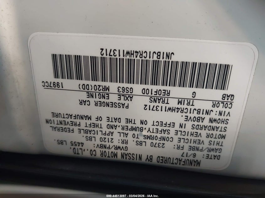 2017 Nissan Rogue Sport Sl VIN: JN1BJ1CR4HW113712 Lot: 44513097