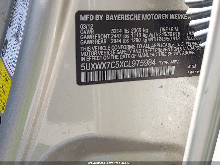2012 BMW X3 3.0 xDrive35I silver Lot 111044513678 Vin 5UXWX7C5XCL975984