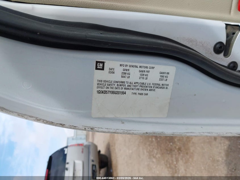 2006 Cadillac Dts Standard VIN: 1G6KD57Y86U201994 Lot: 44513863