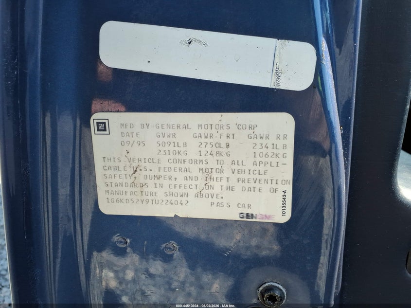 1996 Cadillac Deville VIN: 1G6KD52Y9TU224042 Lot: 44513934