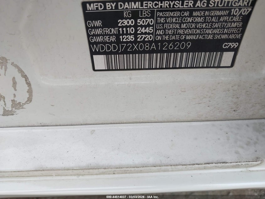 2008 Mercedes-Benz Cls 550 VIN: WDDDJ72X08A126209 Lot: 44514037