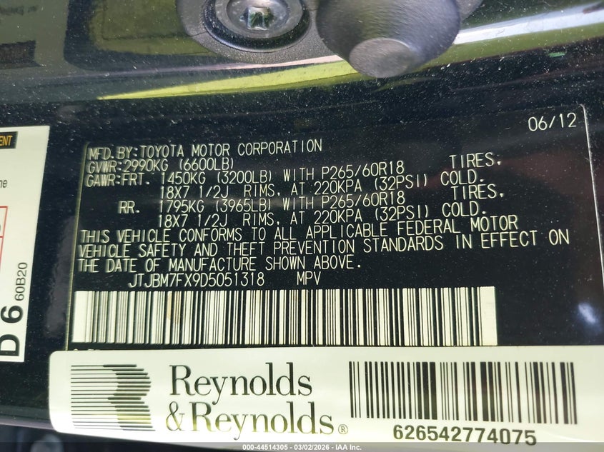 2013 Lexus Gx 460 VIN: JTJBM7FX9D5051318 Lot: 44514305