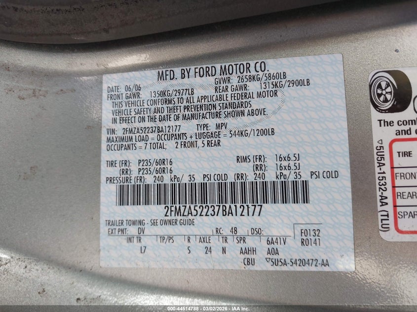 2007 FORD FREESTAR WAGON 4.2L V-6 201HP