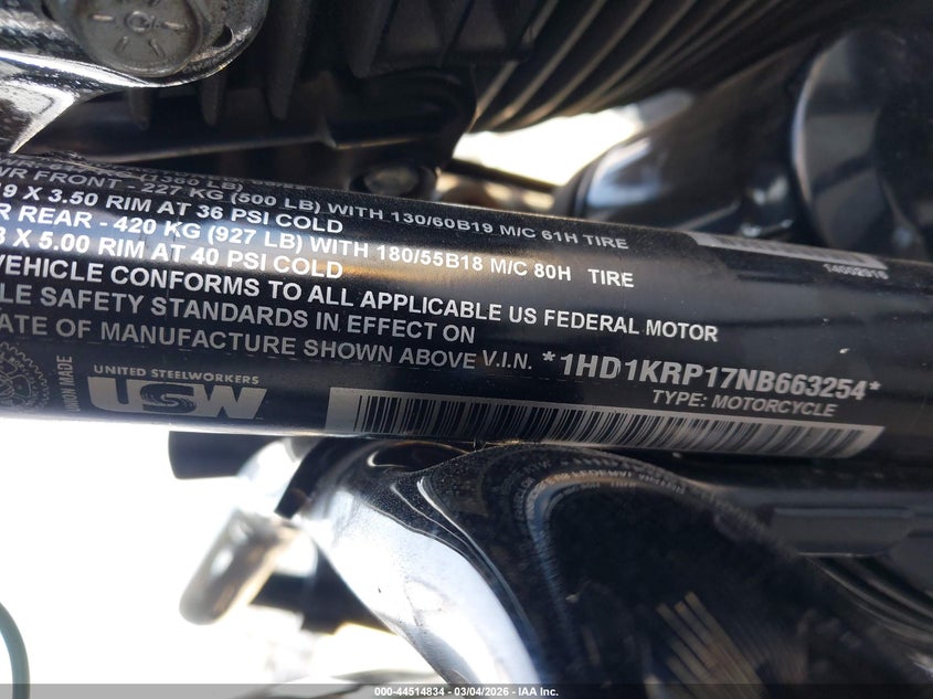 2022 Harley-Davidson Flhxs VIN: 1HD1KRP17NB663254 Lot: 44514834