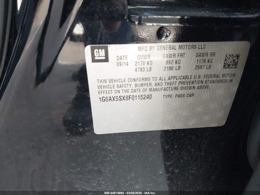 2015 Cadillac Cts Luxury VIN: 1G6AX5SX8F0115240 Lot: 44514864