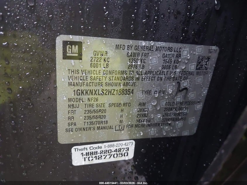2017 GMC Acadia Denali VIN: 1GKKNXLS2HZ188354 Lot: 44515441