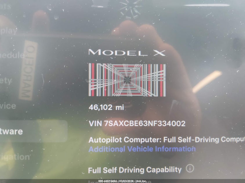 2022 Tesla Model X Plaid Tri Motor All-Wheel Drive VIN: 7SAXCBE63NF334002 Lot: 44515464