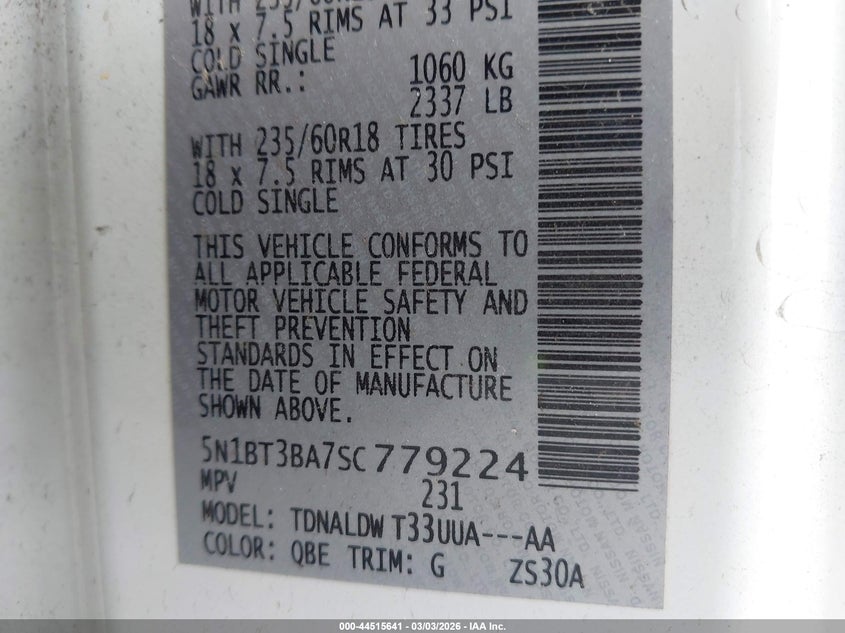 VIN 5N1BT3BA7SC779224 2025 NISSAN ROGUE SV FWD