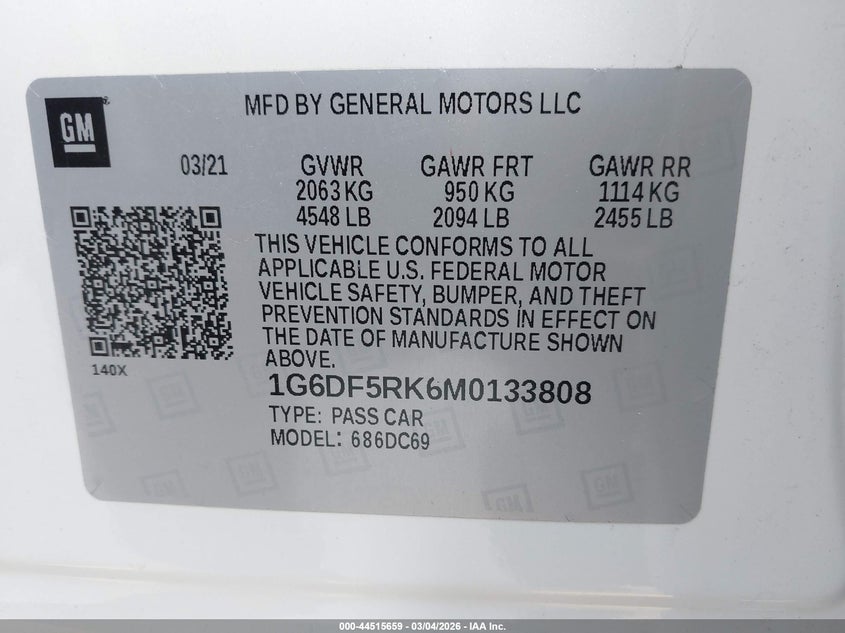 2021 Cadillac Ct4 Premium Luxury VIN: 1G6DF5RK6M0133808 Lot: 44515659