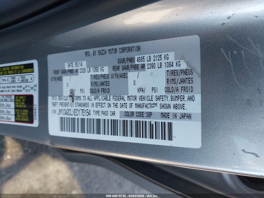 MAZDA MAZDA5 2014 VIN JM1CW2CLXE0176154