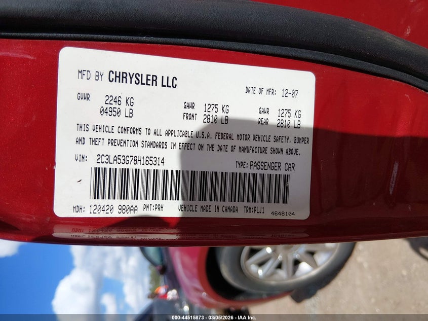 2008 CHRYSLER 300 SEDAN 3.5L V-6 250HP