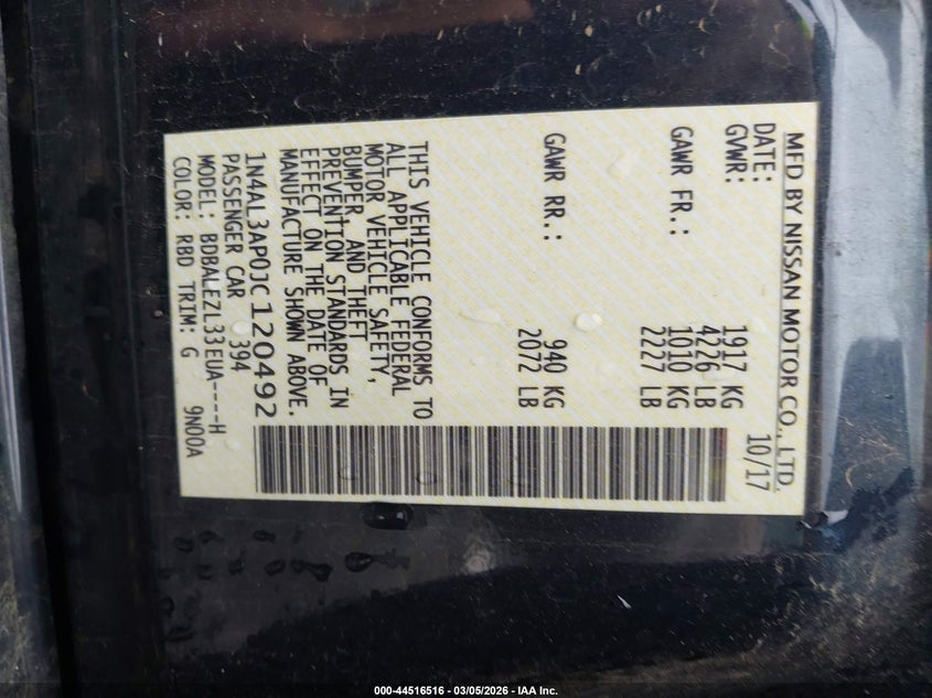 VIN 1N4AL3AP0JC120492 2018 NISSAN ALTIMA 2.5 S