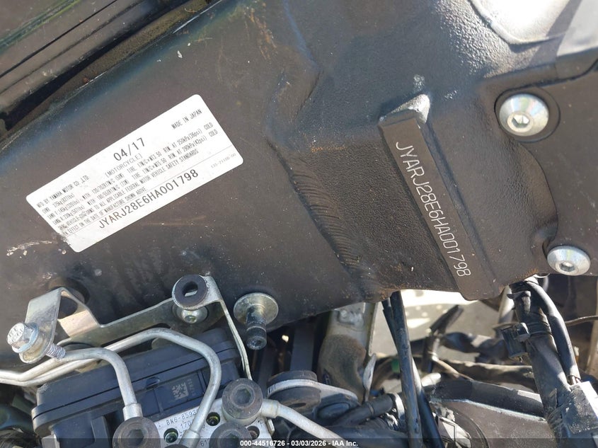 2017 Yamaha Yzfr6 VIN: JYARJ28E6HA001798 Lot: 44516726