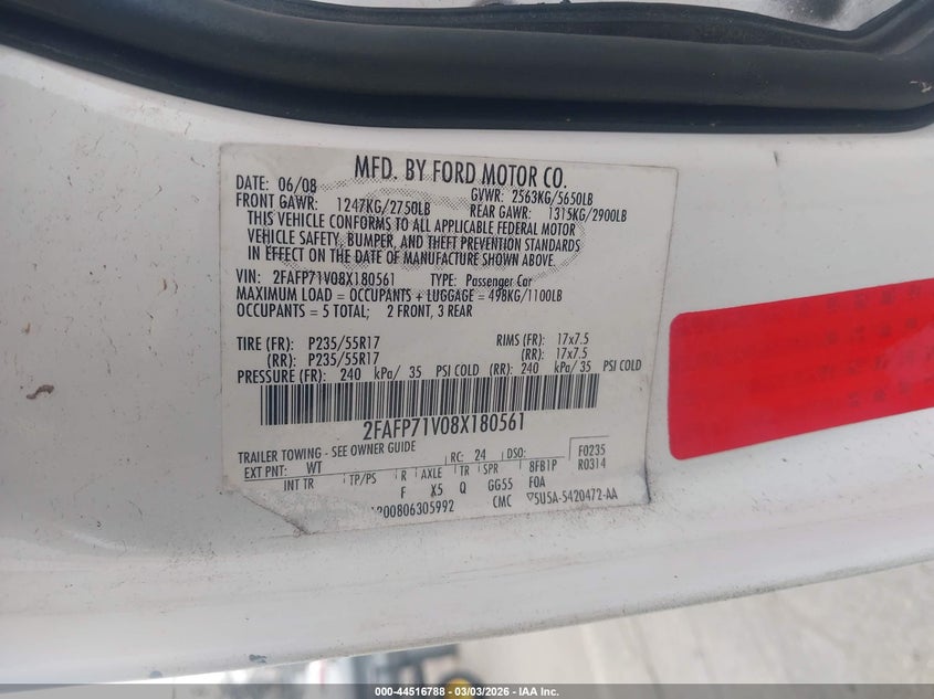 2008 Ford Crown Victoria Police/Police Interceptor VIN: 2FAFP71V08X180561 Lot: 44516788