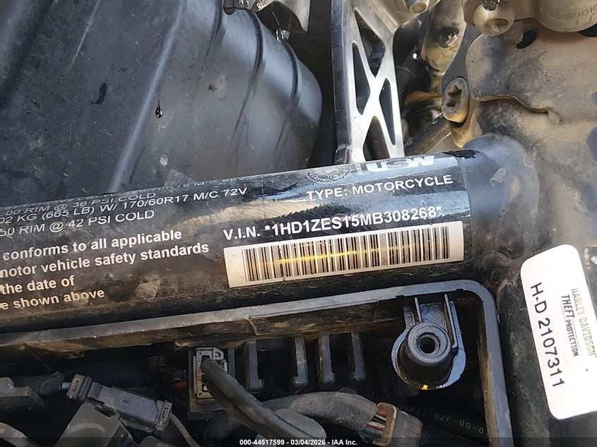 2021 Harley-Davidson Ra1250 S VIN: 1HD1ZES15MB308268 Lot: 44517599