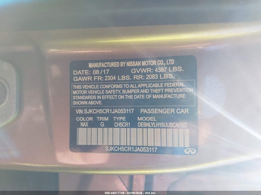 2018 Infiniti Qx30 Premium VIN: SJKCH5CR1JA053117 Lot: 44517749