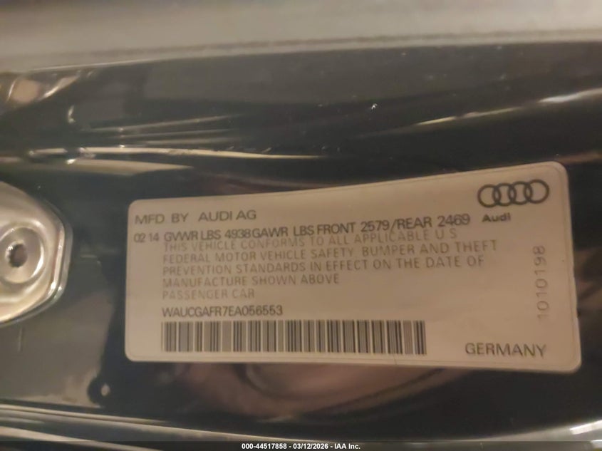 2014 Audi S5 3.0T Premium Plus VIN: WAUCGAFR7EA056553 Lot: 44517858